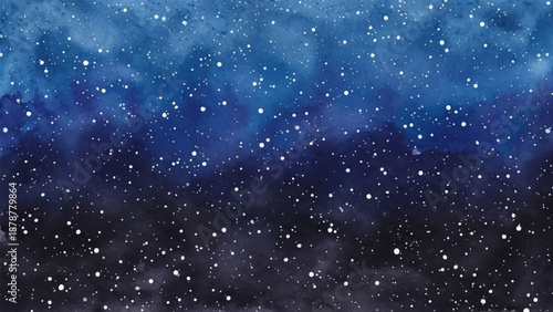 Deep blue night sky with white stars, a beautiful watercolor texture, abstract celestial background
