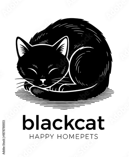 Cute Black Cat Sleeping Peacefully Curled Up in a Calm and Relaxed Pose Vector Illustration with Closed Eyes