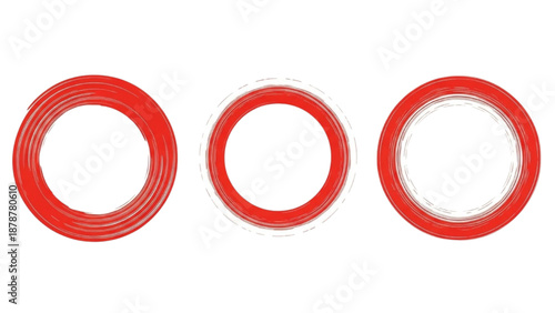 Three red tape rolls displayed side by side on a plain white surface from a straightforward view