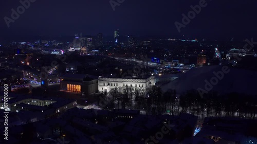 Wallpaper Mural Night aerial view of downtown with illuminated buildings and city lights after sunset.Vilnius, Lithuania Torontodigital.ca