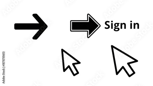 Directional Arrows and Cursors Indicating Sign in Process on Computer Screen