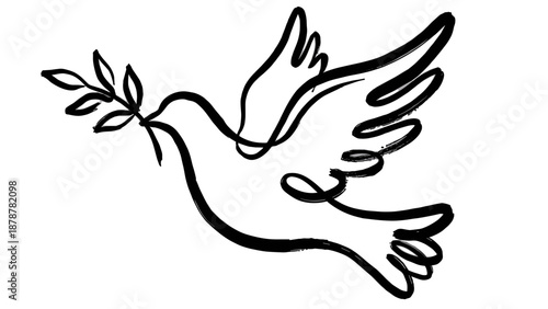 Abstract drawing of a dove carrying an olive branch as a peace symbol  