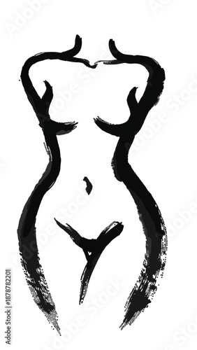 Abstract representation of a female silhouette in black ink  