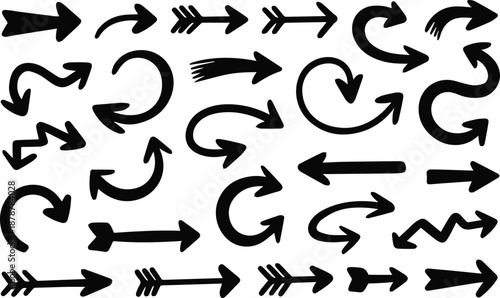 arrow set of curved zigzag loop and straight arrow illustrations set