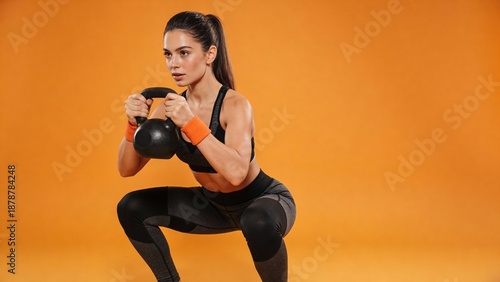 Athletic Woman Performing Goblet Squat with Dumbbell Strength Training