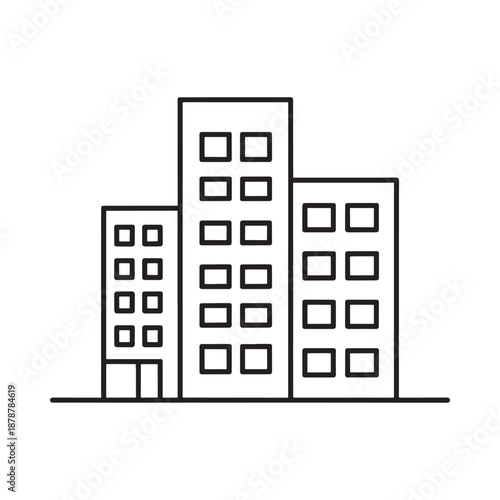 Vászonkép Simple outline drawing of several modern buildings with rectangular windows
