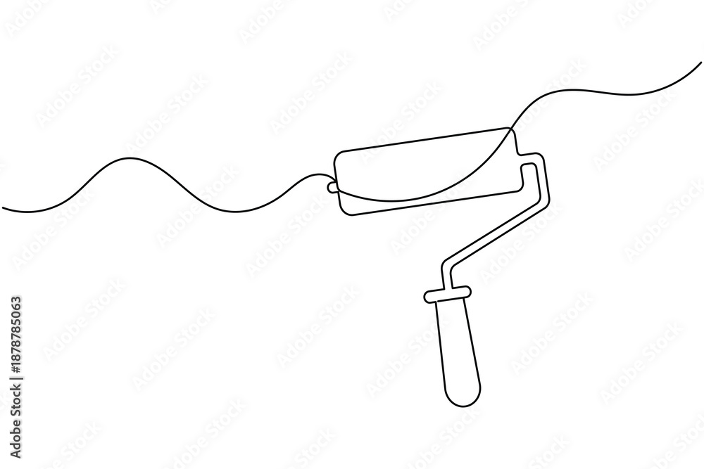 Obraz premium Minimalist continuous line drawing of a paint roller for home renovation