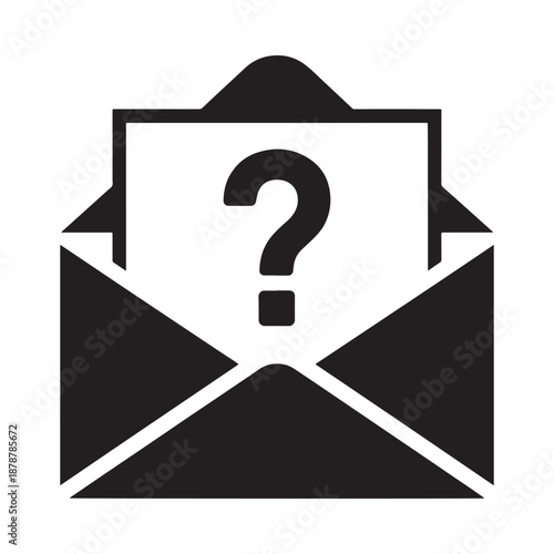 An opened envelope icon with a question mark inside simple graphic