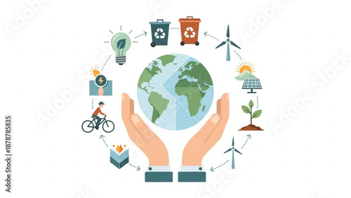 Sustainable Energy and Recycling Concept Flat Vector Illustration