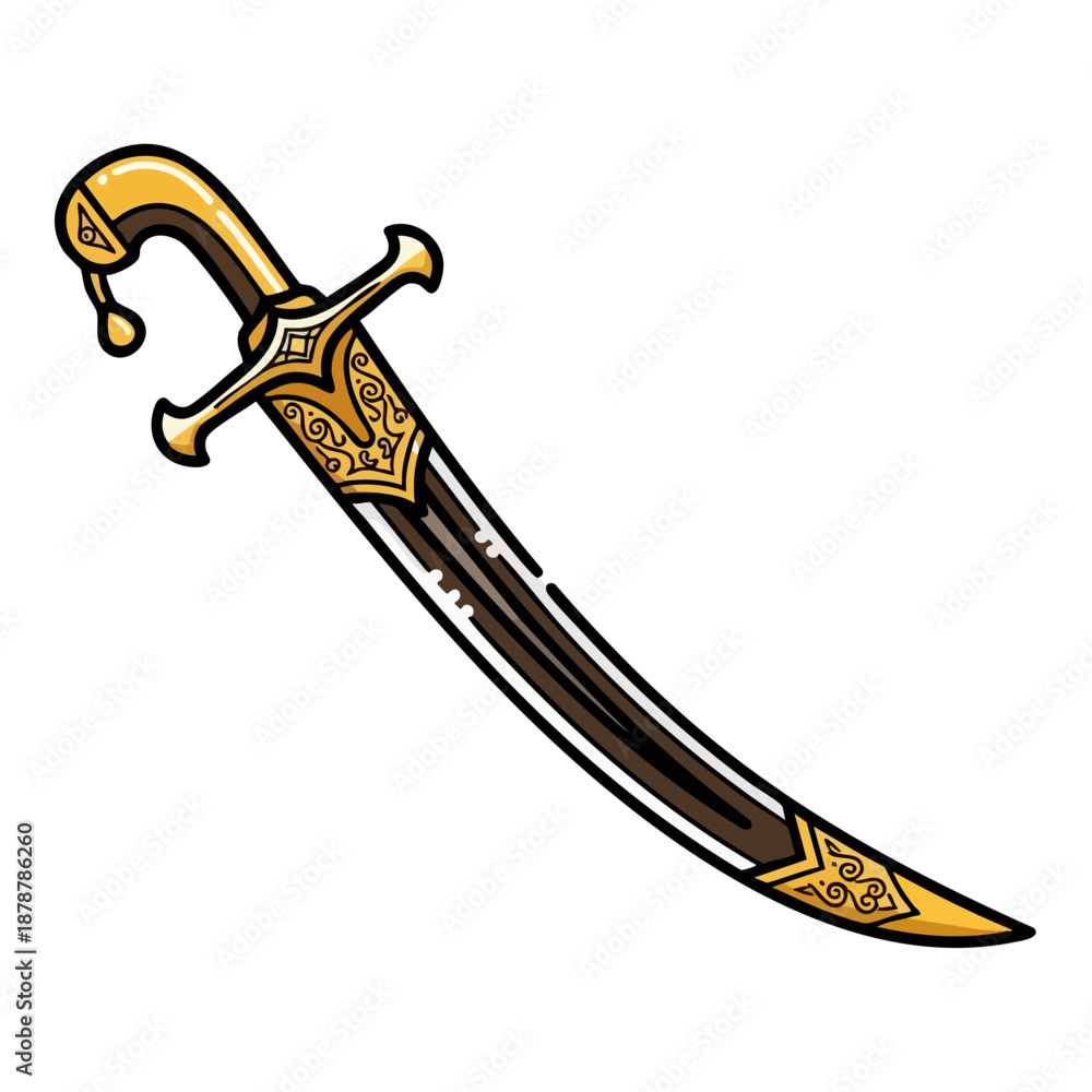 Ταπετσαρία Ornate Golden Scimitar Sword with Intricate Details.