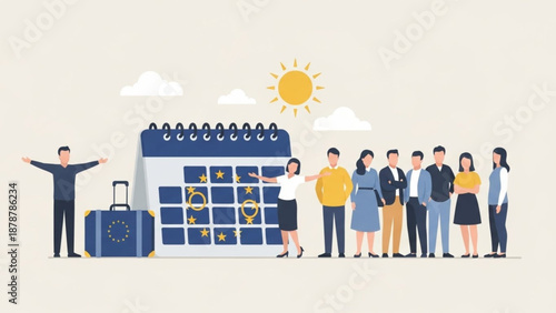 Work and Travel Balance Illustration with Office Professionals
