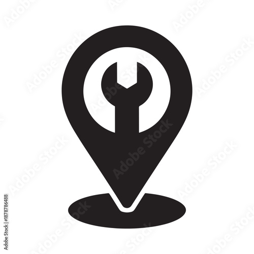 Location pin with wrench icon indicating repair services or automotive assistance