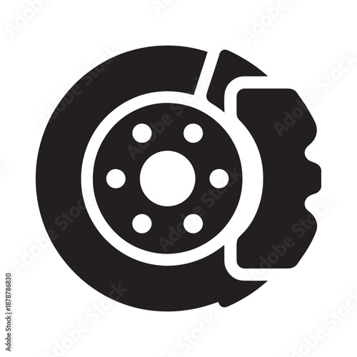 black and white icon of a brake rotor and pad