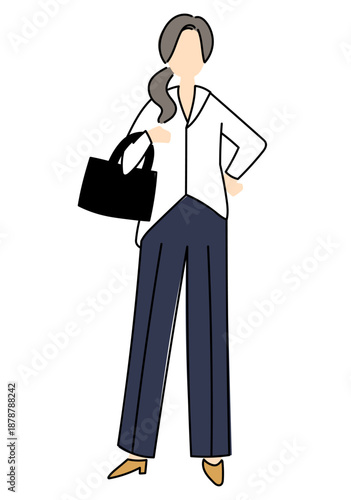 ゆるいタッチのオフィスカジュアルな格好の女性シルエット