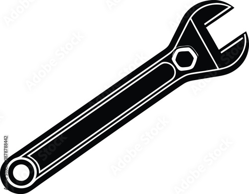 Adjustable wrench tool vector illustration, Spanner repair icon design