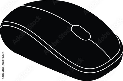 Black computer mouse silhouette icon, Digital pointing device accessory illustration
