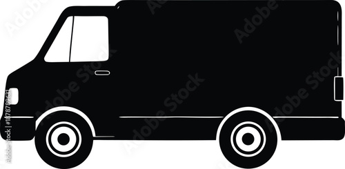 Black Silhouette Delivery Van Icon, Commercial Cargo Transport Vehicle