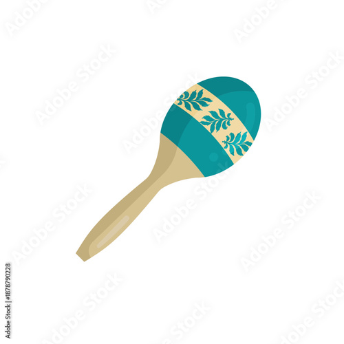 Teal mexican maraca with leaf pattern, vector illustration