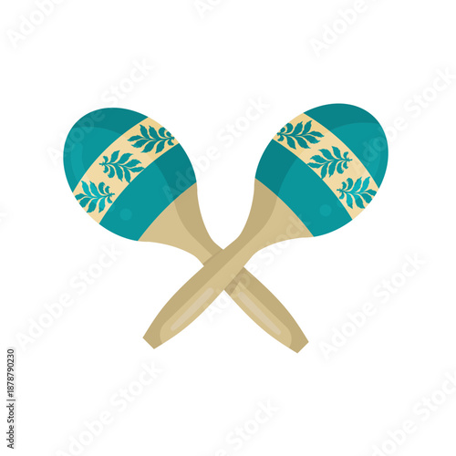 Teal mexican maraca with leaf pattern, vector illustration