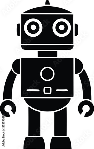 Cute simple black robot icon, Friendly futuristic automation technology symbol