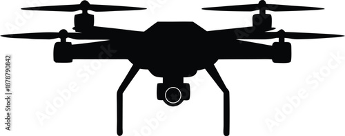 Modern camera drone vector silhouette icon, Unmanned aerial vehicle technology concept