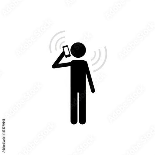 A person holding a mobile phone with signal waves emanating from it, indicating communication or connectivity in a simple illustration style