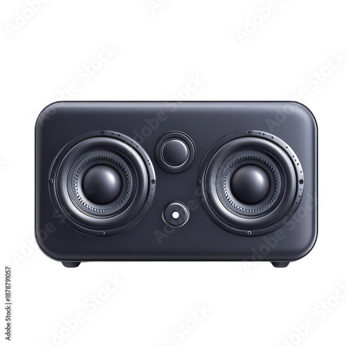Black portable Bluetooth speaker with dual drivers isolated on Transparent Background