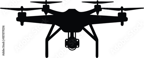 Silhouette of a modern drone, Quadcopter with camera symbol