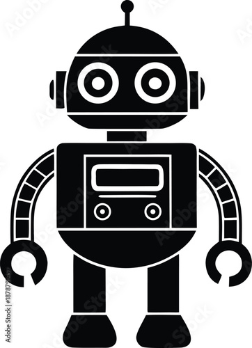 Simple black robot character illustration, Futuristic android machine technology symbol