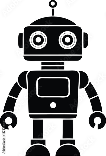 Simple black retro style robot illustration, Modern futuristic sci-fi bot character