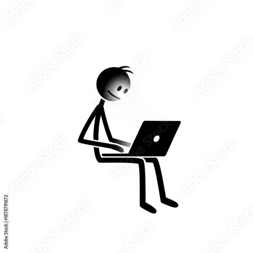 A person working on a laptop computer in a simple illustration style from a side viewpoint.