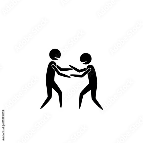 Two figures engage in a fierce arm wrestling match on a neutral white background from a direct viewpoint