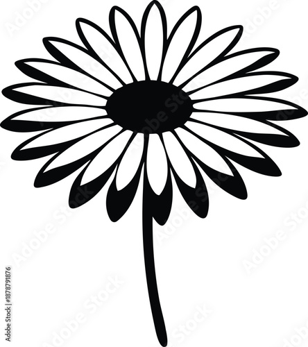 Stylized black and white flower illustration, Minimalist floral design element vector