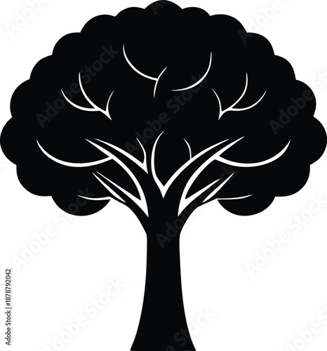 Stylized black tree silhouette vector, Nature ecology emblem graphic design