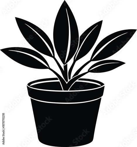 Stylized potted plant vector graphic, Minimalist black houseplant home decor