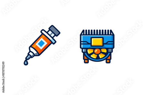 Computer hardware: CPU cooler and syringe icons