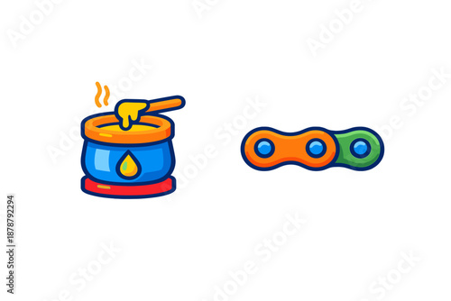 Honey pot and chain link icon set