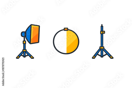 Photography studio lighting equipment icons