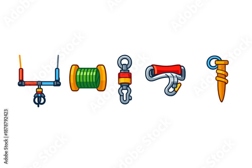 Set of stylized climbing gear icons