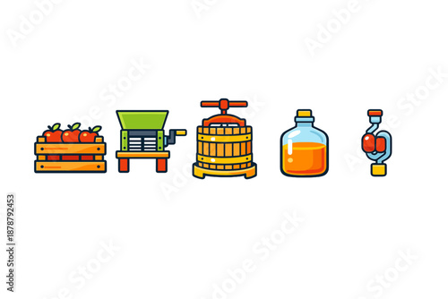 Apple Cider Production Process Icons