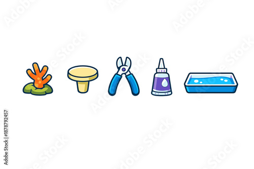 Collection of cartoon icons for crafting or aquarium decoration