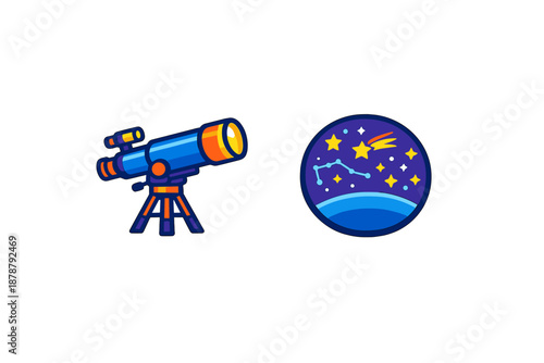 Telescope and Constellation Icon on Dark Gradient Background