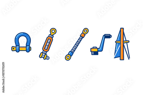 Set of stylized marine hardware icons on a gradient background