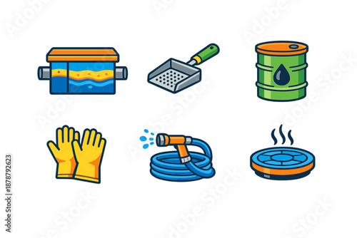 Set of icons for industrial and household cleaning, maintenance