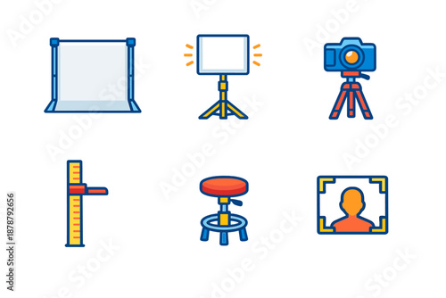 Photography equipment icons on a dark background