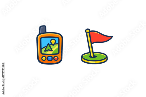 GPS device and golf flag icons on a dark background
