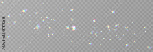 Falling holographic confetti. Shiny rainbow confetti PNG. Falling streamers or tinsel on an isolated transparent background.