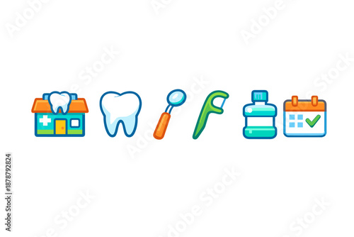 Dental hygiene icons on a dark, blurred background