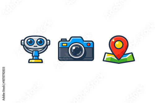 Vector icons for travel, photography, and sightseeing