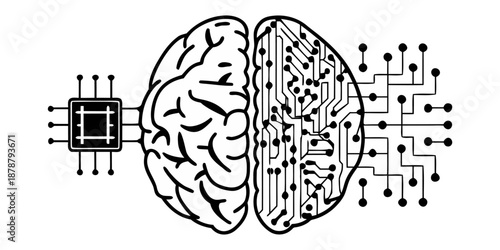 Human Brain Combined with Digital Circuits and Binary Code, Artificial Intelligence Evolution Concept